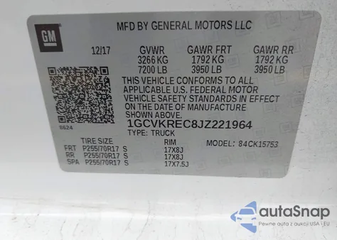 2018 Chevrolet Silverado K1500 Lt из США, поврежденный, VIN 1GCVKREC8JZ221964